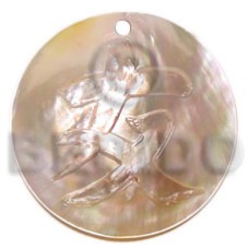 60mm mother of pearl shell (MOP) round with japanese calligraphy carving