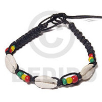 rasta braided macrame bracelet with 3 pcs. sigay cowrie shells  adjustable