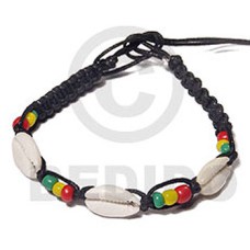 rasta braided macrame bracelet with 3 pcs. sigay cowrie shells  adjustable