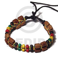 rasta .5in flat macrame bracelet  4 5mm coco pokalet and wood tube combinationnation adjustable