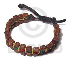 rasta .5in flat macrame bracelet  6mm diced wood beads  adjustable