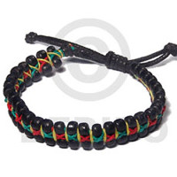 rasta .5in flat macrame bracelet  4 5mm black coco pokalet  adjustable
