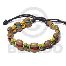 rasta .5in flat macrame bracelet  4 5mm coco pokalet and oval wood combinationnation adjustable