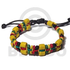 rasta .5in flat macrame bracelet  4 5mm coco pokalet and wood tube combinationnation adjustable