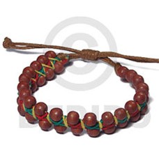 rasta .5in flat macrame bracelet  6mm round wood beads  adjustable