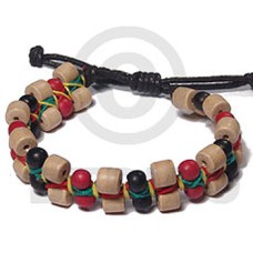 rasta .5in flat macrame bracelet  8mm barrel wood beads  adjustable