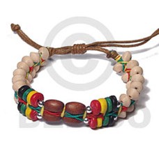 rasta .5in flat macrame bracelet  8mm sauce natural white wood beads, 7 8mm coco pokalet and oval wood