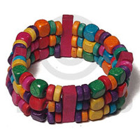 3 rows elastic multicolored wood beads 7 8mm coco pokalet and wood bar combinationnation