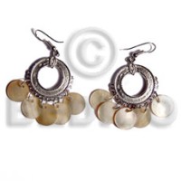 dangling 12mm round mother of pearl shell (MOP) in silver metal