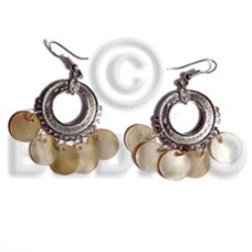 dangling 12mm round mother of pearl shell (MOP) in silver metal