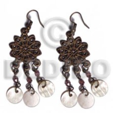 dangling 10mm round hammershells in antique oxidized