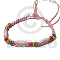 rasta braided pastel pink macrame bracelet with 3 pcs. sigay cowrie shells  adjustable