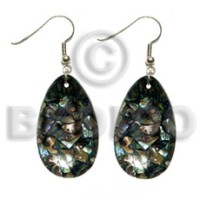 dangling teardrop 35mmx25mm laminated paua shells with
