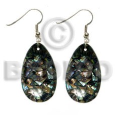 dangling teardrop 35mmx25mm laminated paua shells with