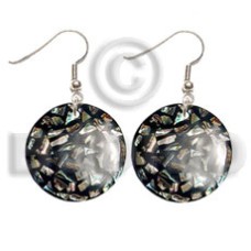 dangling 25mm round laminated paua shells with