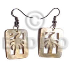 dangling 20mmx30mm rectangular mother of pearl shell (MOP) with carved tree