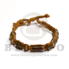 macrame brown bracelet with 7-8mm coco heshie and wood tube adjustable