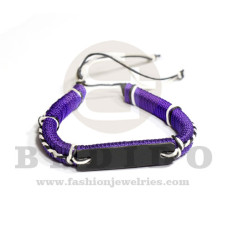macrame violet bracelet with 48mm acrylic black id  adjustable bracelet