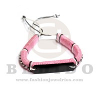 macrame pink bracelet with 48mm acrylic black id  adjustable bracelet