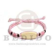 macrame braided bracelet pink cord with 30mm wood bleached id  adjustable bracelet