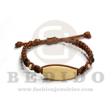 macrame braided bracelet brown cord with 30mm wood bleached id  adjustable bracelet