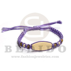 macrame braided bracelet lavender cord with 30mm wood bleached id  adjustable bracelet