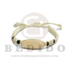 macrame braided bracelet white cord with 30mm wood bleached id  adjustable bracelet