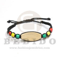 macrame braided bracelet black in 30mm wood bleached id with rasta beads adjustable bracelet