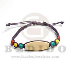 macrame braided bracelet violet in 30mm wood bleached id with rasta beads adjustable bracelet