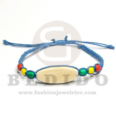 macrame braided bracelet blue in 30mm wood bleached id with rasta beads adjustable bracelet