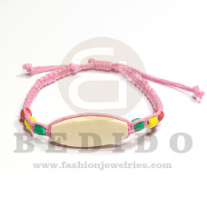 macrame braided bracelet pink in 30mm wood bleached id with rasta beads adjustable bracelet