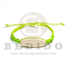 macrame braided bracelet bright green in 30mm wood bleached id with rasta beads adjustable bracelet