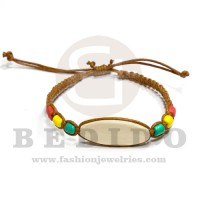 macrame braided bracelet brown in 30mm wood bleached id with rasta beads adjustable bracelet