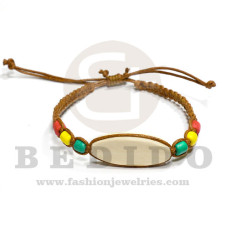 macrame braided bracelet brown in 30mm wood bleached id with rasta beads adjustable bracelet