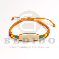 macrame braided bracelet orange in 30mm wood bleached id with rasta beads adjustable bracelet