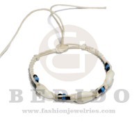friendship macrame bracelet white with blue white tones beads w/ 3 pcs. sigay cowrie shells / adjust