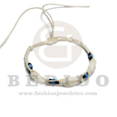 friendship macrame bracelet white with blue white tones beads w/ 3 pcs. sigay cowrie shells / adjust