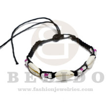 friendship macrame bracelet black with violet white tones beads w/ 3 pcs. sigay cowrie shells / adju