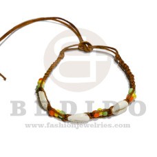 rasta friendship macrame bracelet brown w/ 3 pcs. sigay cowrie shells / adjustable