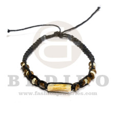 friendship macrame bracelet black with wood tube and coco beads adjustable bracelet