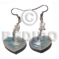 dangling 20mm rouunded back to back heart shell  blue tones