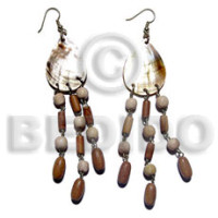 dangling 25mmx22mm teardrop brownlip with tassled wood beads