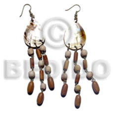 dangling 25mmx22mm teardrop brownlip with tassled wood beads