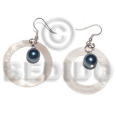 dangling round kabibe shell rings with pearl beads accent