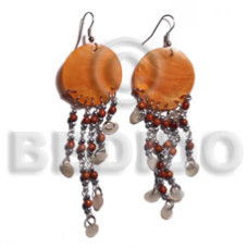 dangling 30mm orange round capiz shell with tiny oval hammershells