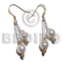dangling glass bead with synthetic pearl accent