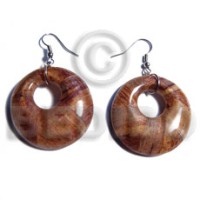 dangling earrings  35mm round laminated wood with banana bark with