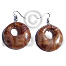 dangling earrings  35mm round laminated wood with banana bark with