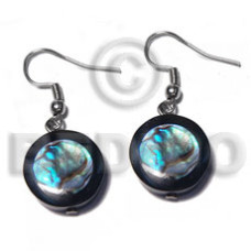 dangling 15mm laminated round paua shell in 20mm black resin