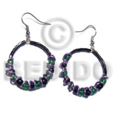 dangling 30mm metal ring with black cut beads green glass bead and